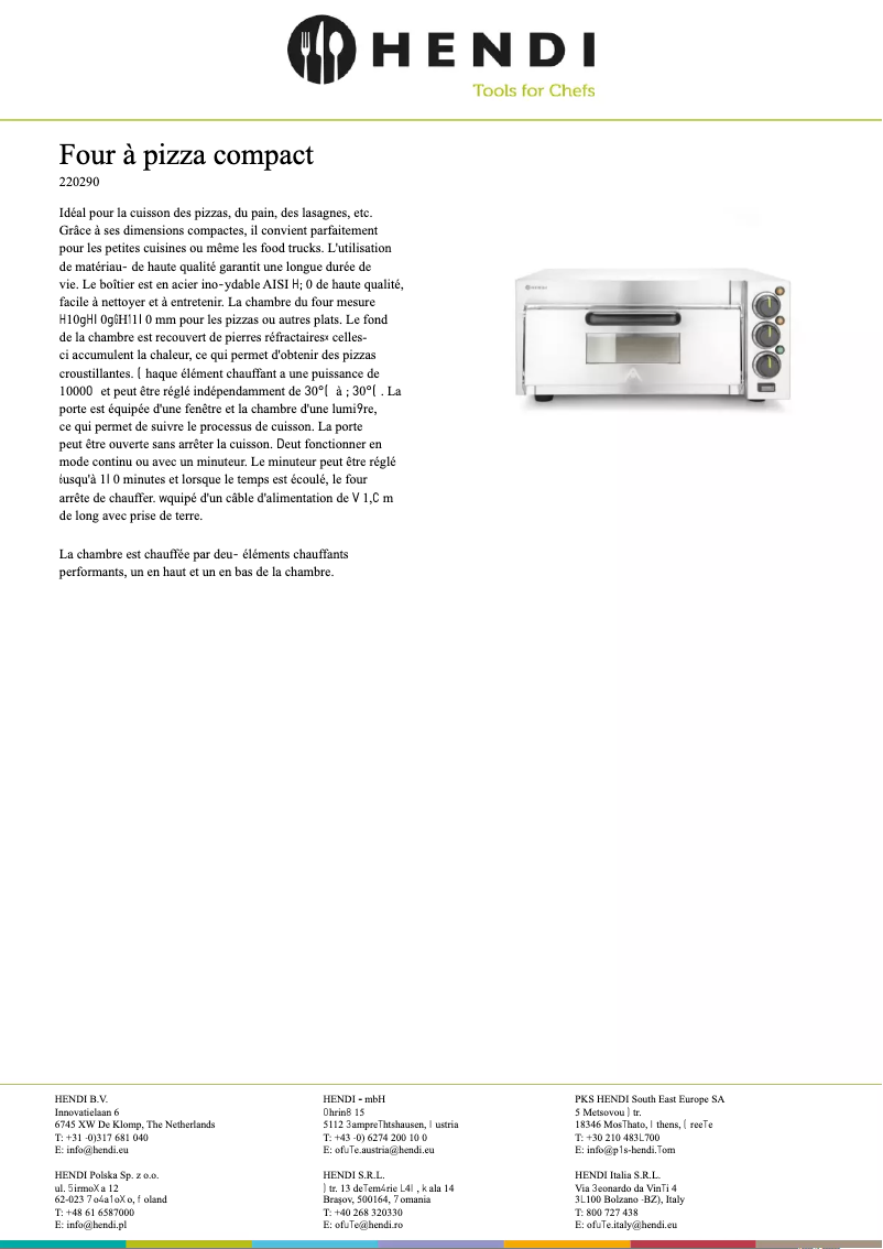Page 1 de la notice Fiche technique Hendi 220290