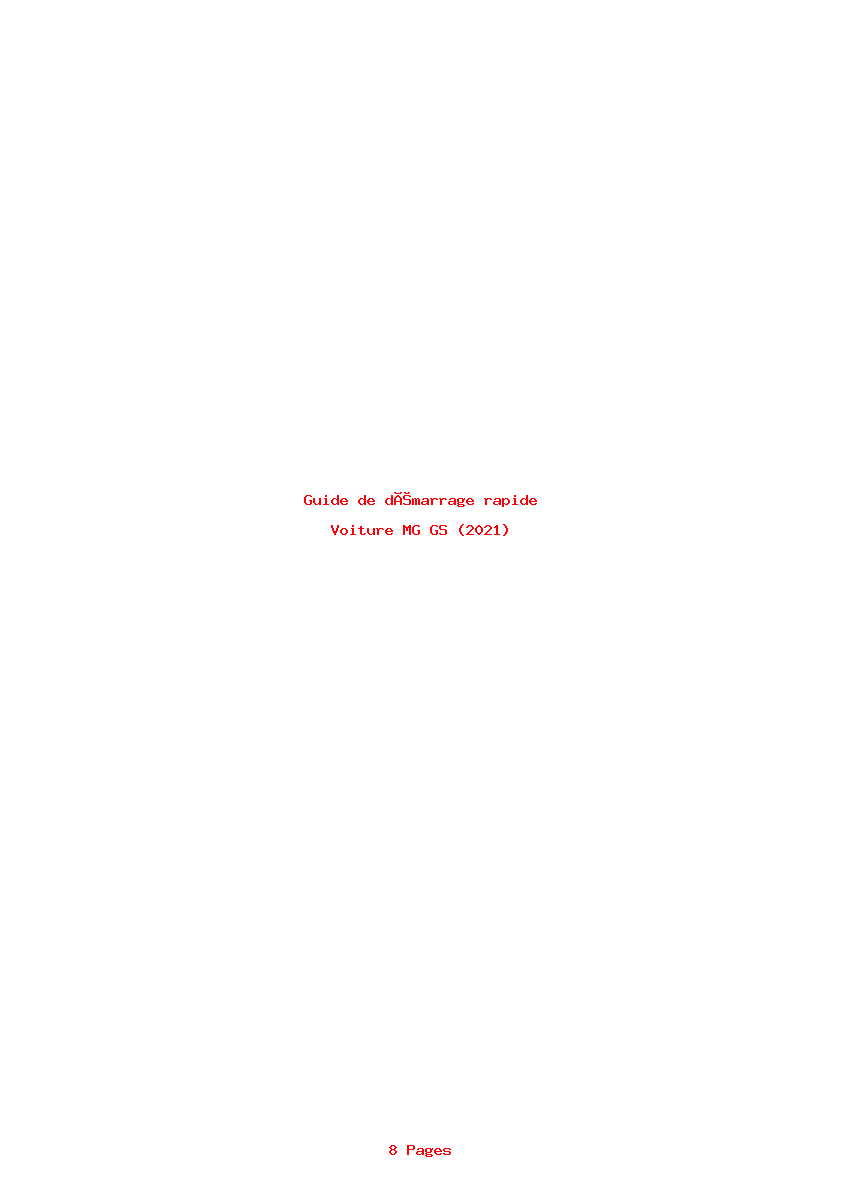 Page 1 de la notice Guide de démarrage rapide MG GS (2021)