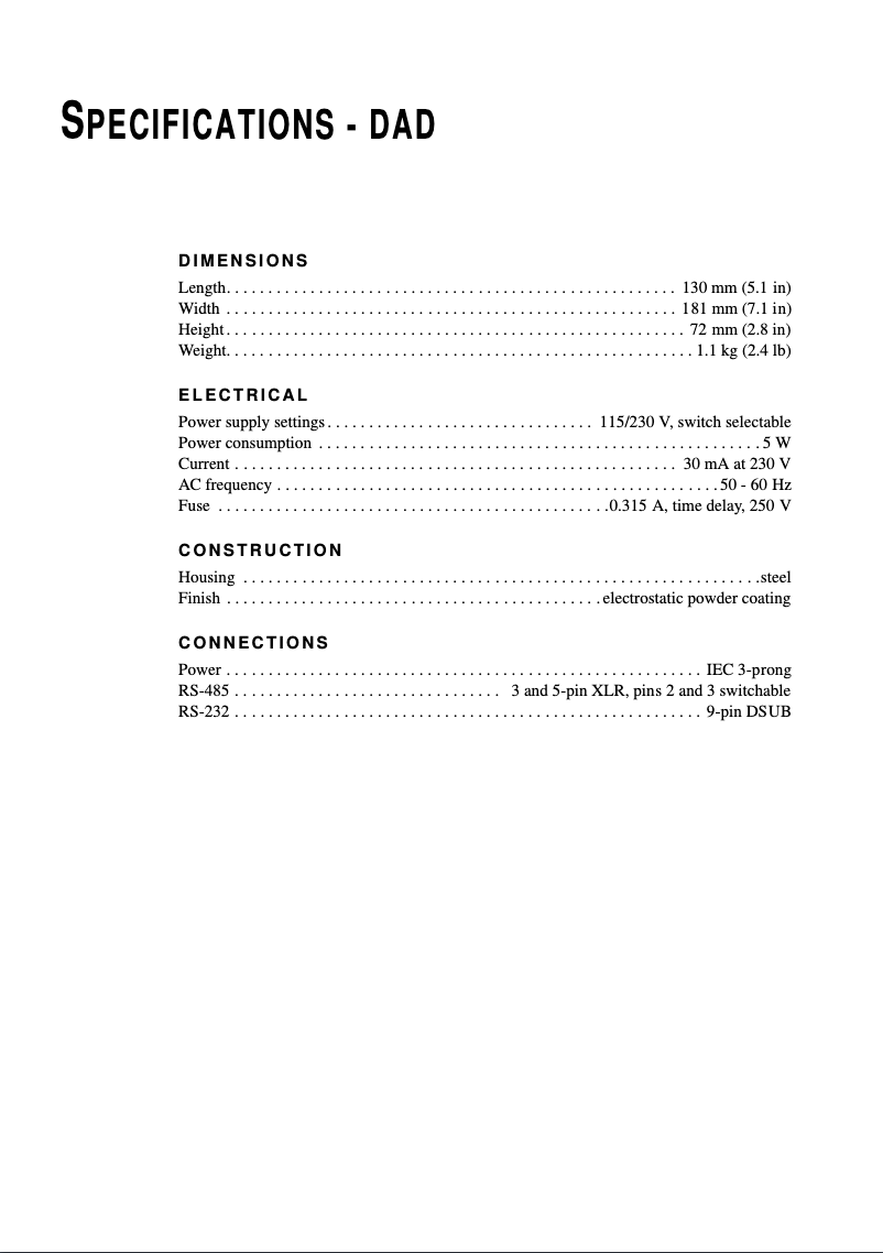 Page 1 de la notice Fiche technique Martin DMX Address Device