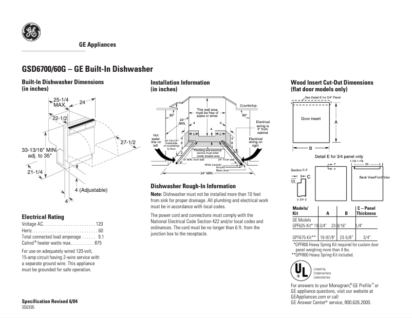 Página 1 del manual Ficha técnica GE GSD6760GSS