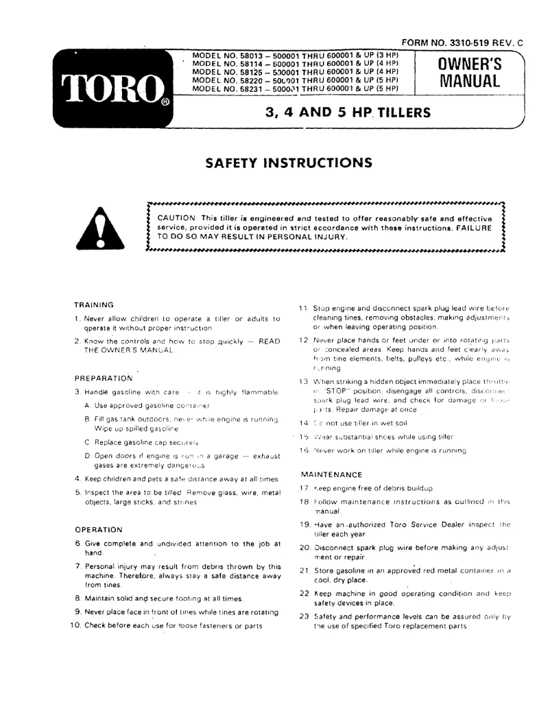 Page 1 de la notice Manuel utilisateur Toro 58220