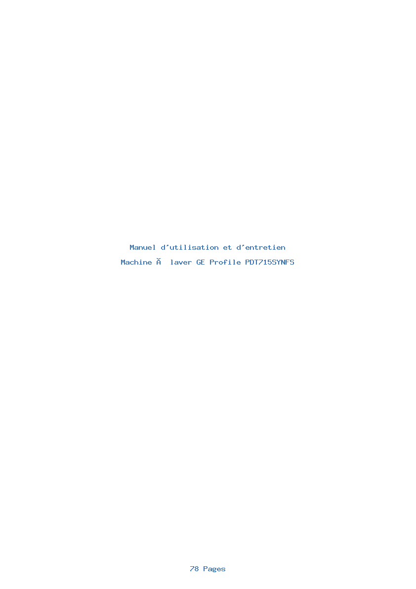 Page 1 de la notice Manuel d'utilisation et d'entretien GE Profile PDT715SYNFS