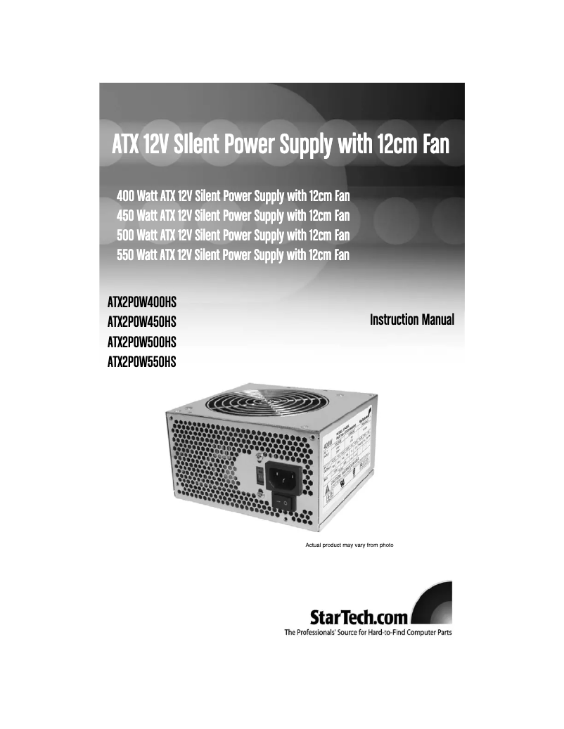 Page 1 de la notice Manuel utilisateur StarTech.com ATX2POW500HS