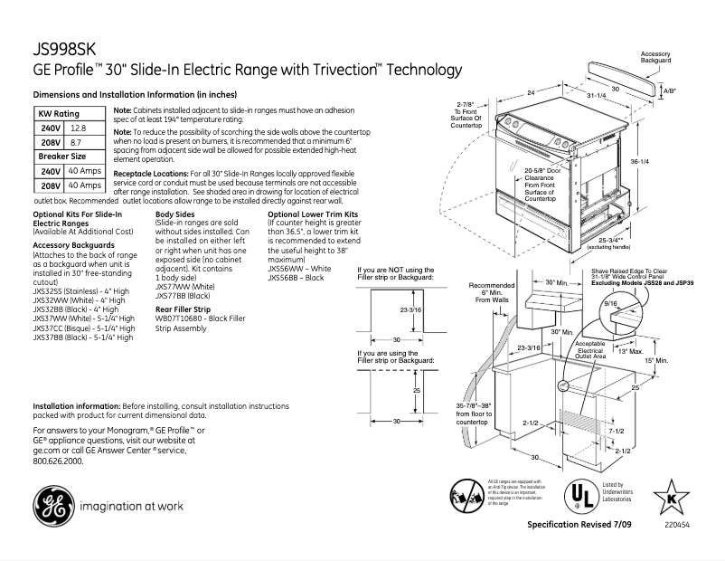 Página 1 del manual Ficha técnica GE Profile JS998SKSS