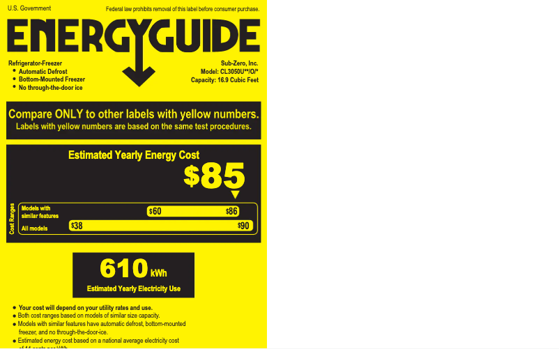 Page 1 de la notice Label énergétique Sub-Zero CL3050U/O