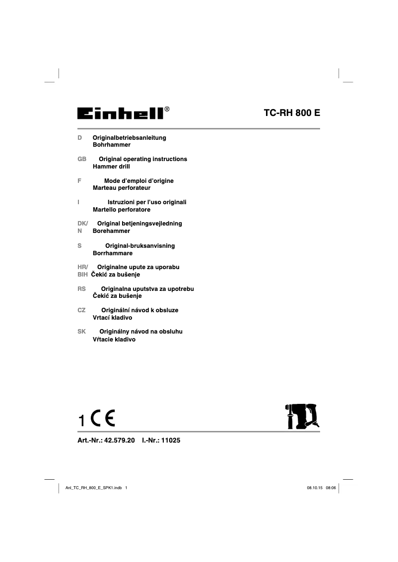 Page 1 de la notice Manuel utilisateur Einhell TC-RH 800 E