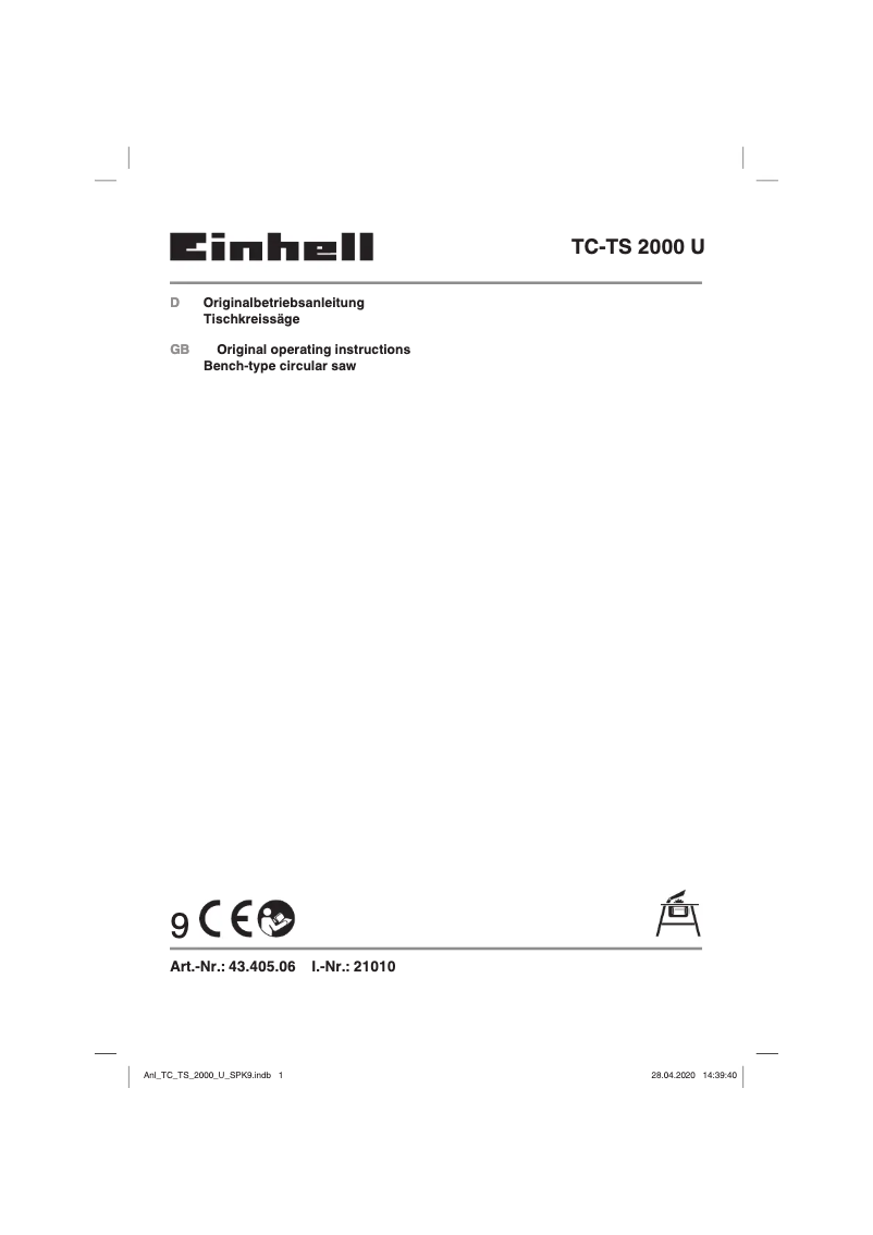 Page 1 de la notice Manuel utilisateur Einhell TC-TS 2000 U