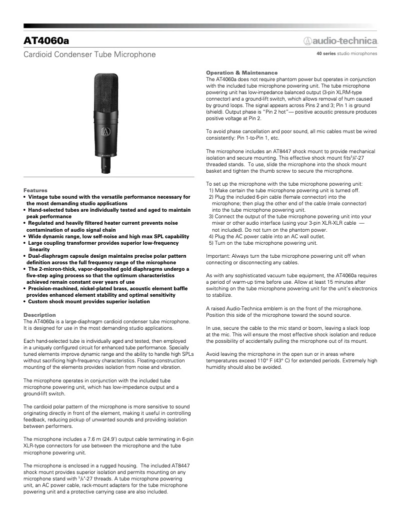 Page 1 de la notice Guide de démarrage rapide Audio-Technica AT4060A