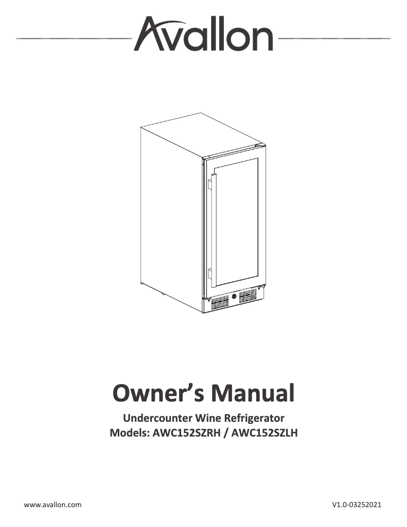 Page 1 of the manual Installation Guide Avallon AWC152SZLH