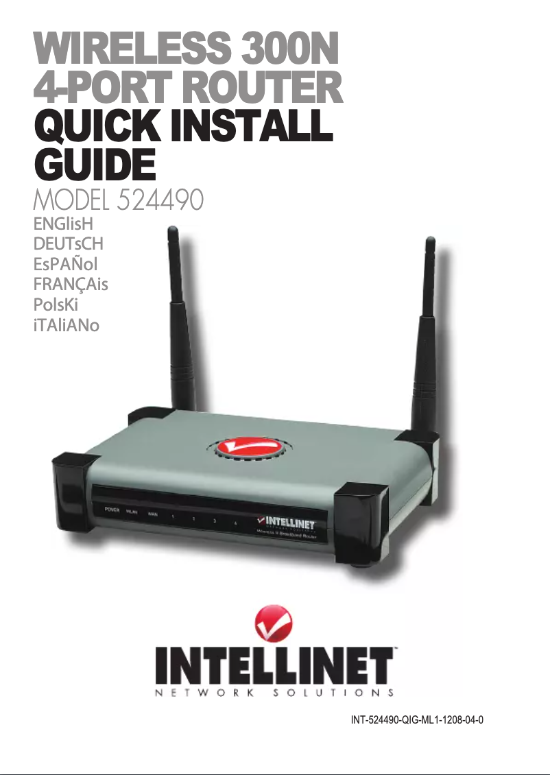 Page 1 de la notice Manuel utilisateur Intellinet Wireless 300N 4-Port Router 524490