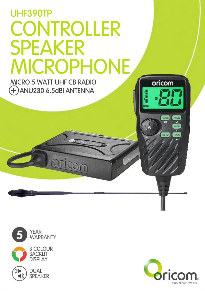 Page 1 de la notice Fiche technique Oricom UHF390TP