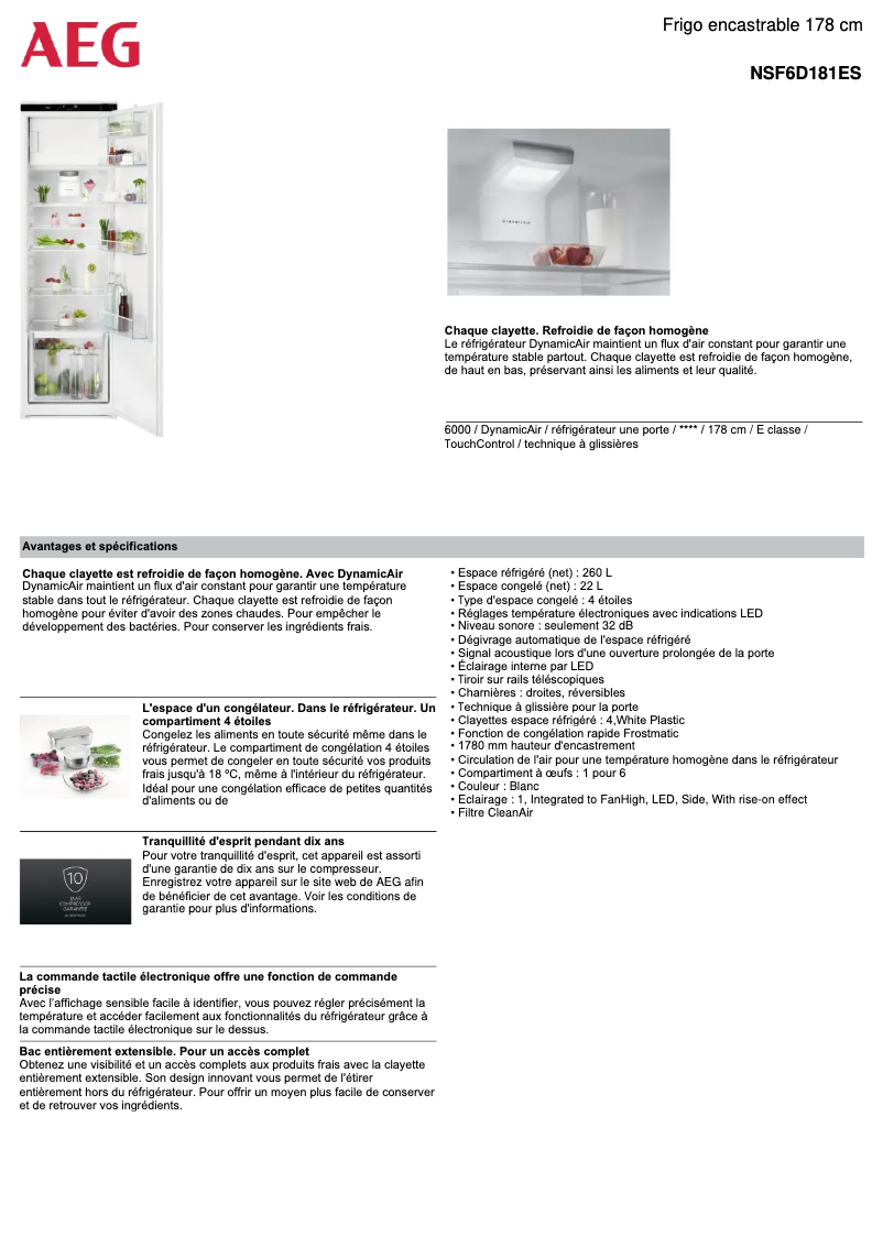 Page 1 de la notice Fiche technique AEG NSF6D181ES