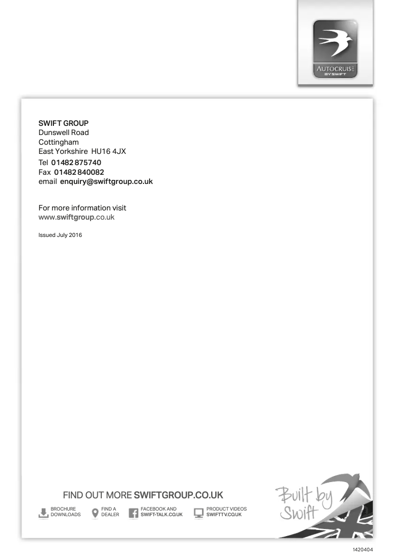 Page 1 de la notice Manuel utilisateur Swift Autocruise (2017)