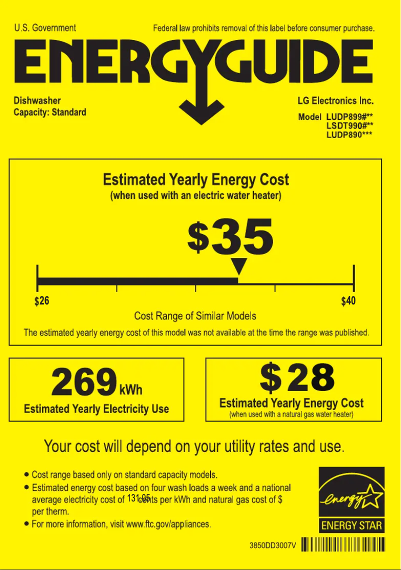 Page 1 de la notice Label énergétique LG LUDP8908SN
