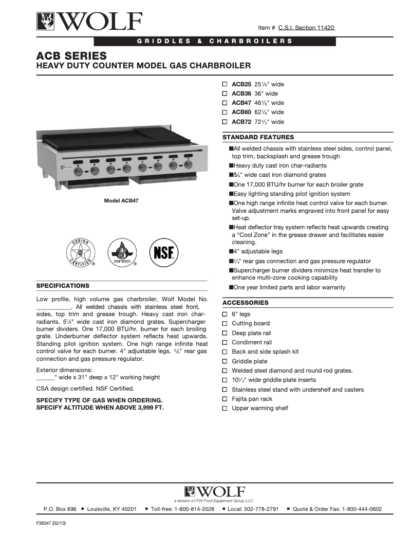 Page 1 de la notice Fiche technique Wolf ACB72