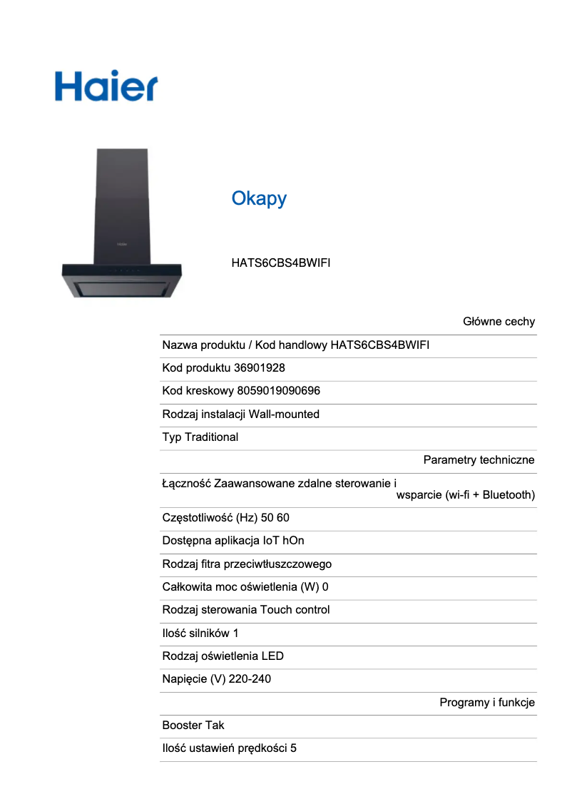 Página 1 del manual Etiqueta energética Haier HATS6CBS4BWIFI