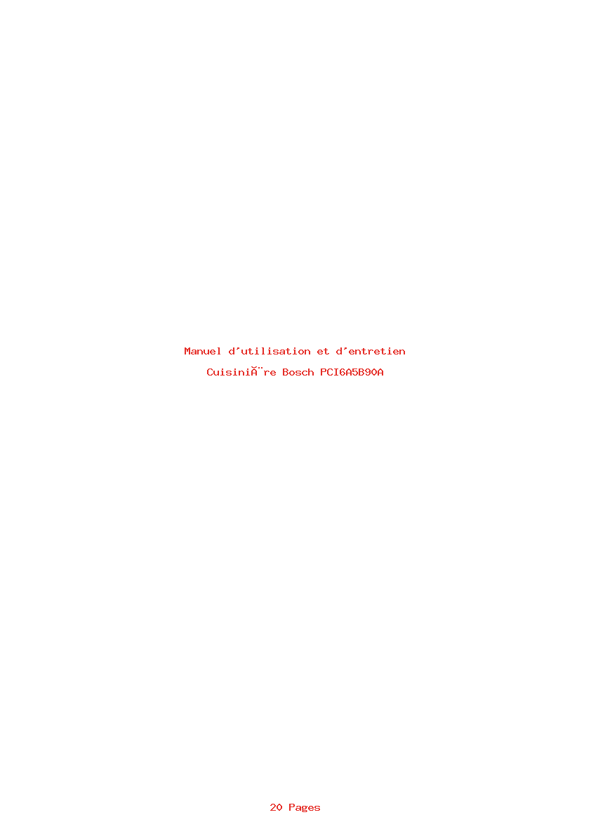 Page 1 de la notice Manuel d'utilisation et d'entretien Bosch PCI6A5B90A