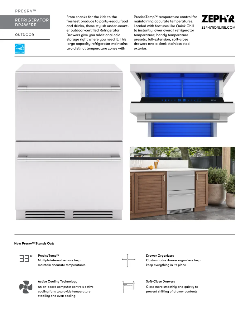Page 1 de la notice Fiche technique Zephyr Presrv PRRD24C2AS-OD