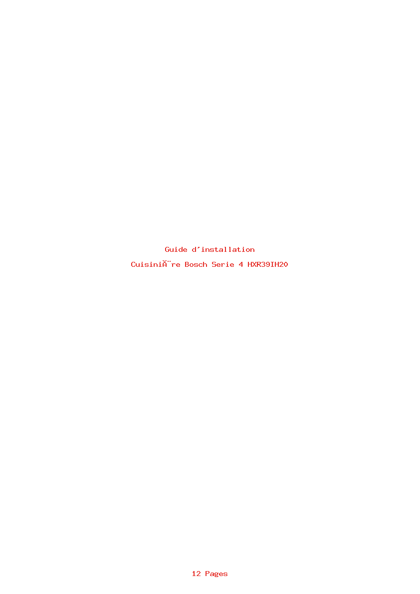 Page 1 de la notice Guide d'installation Bosch Serie 4 HXR39IH20