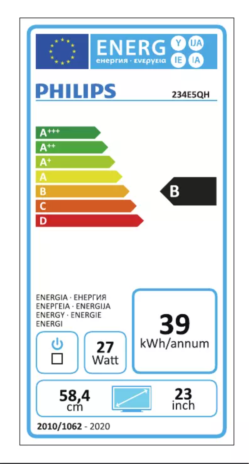Page 1 of the manual Energy Label Philips 234E5QHSB