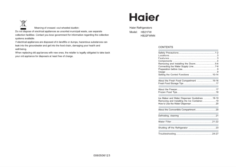 Page 1 de la notice Manuel utilisateur Haier HB 21 FW