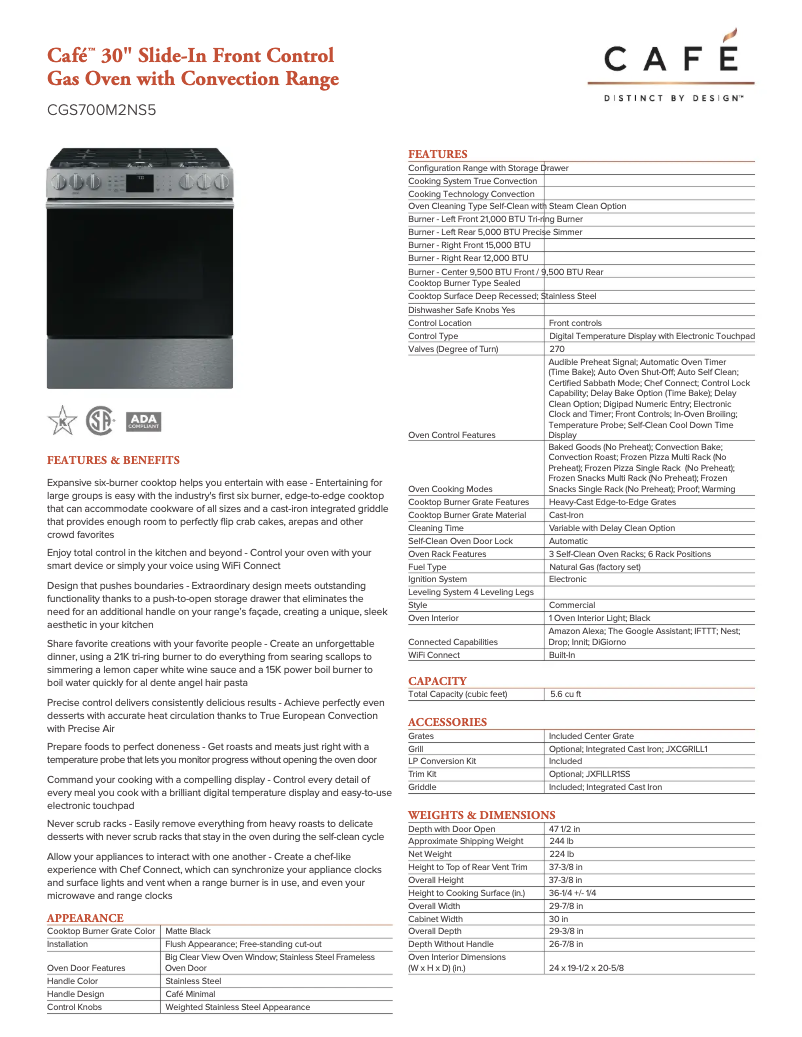 Page 1 of the manual Technical Sheet GE CGS750M2NS5