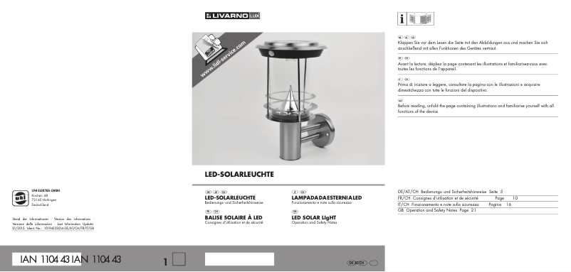 Page 1 de la notice Manuel utilisateur Livarno Lux IAN 110443