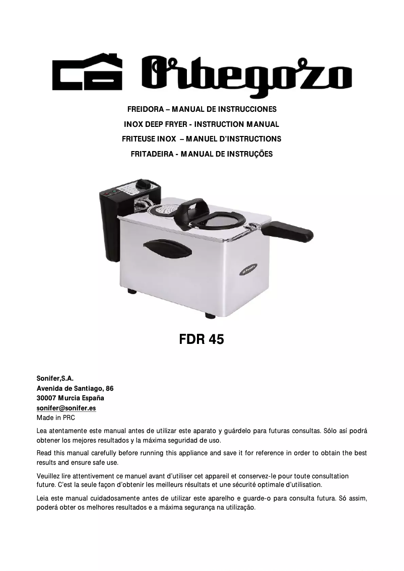 Page 1 de la notice Manuel utilisateur Orbegozo FDR 45