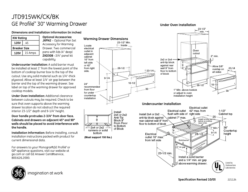 Página 1 del manual Ficha técnica GE Profile JTD915BKBB
