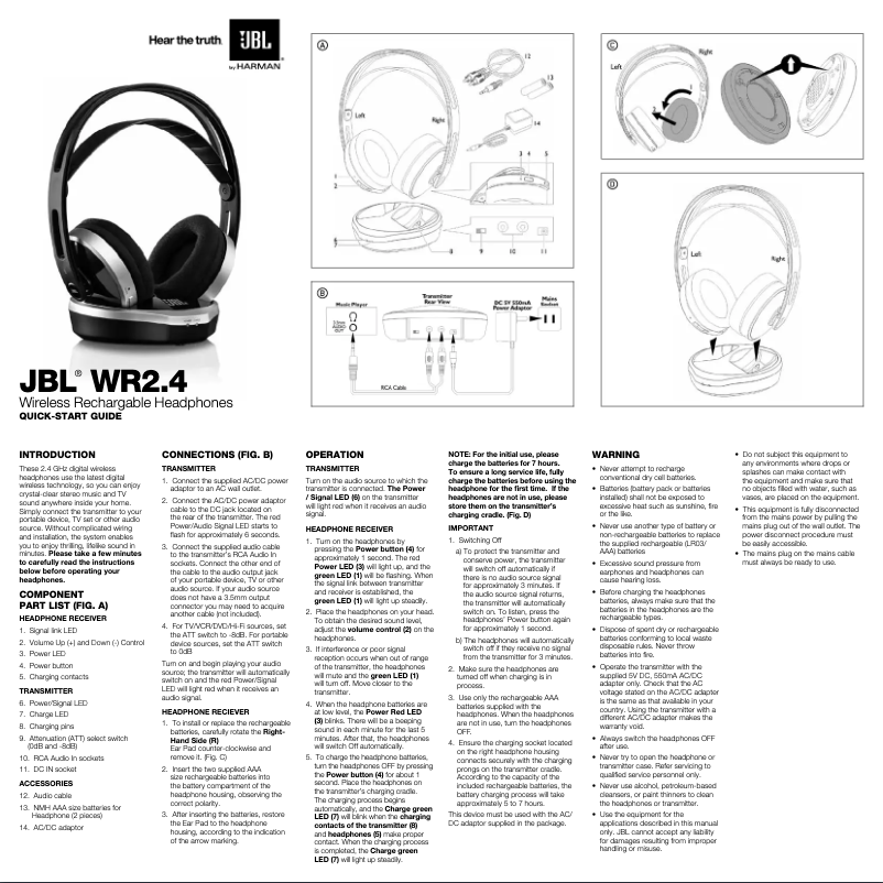 Page 1 de la notice Manuel utilisateur JBL WR2.4