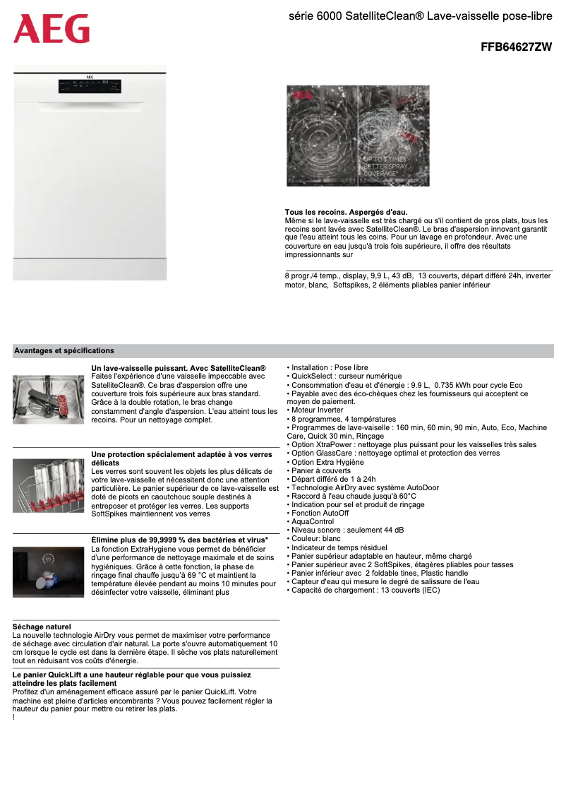 Page 1 de la notice Fiche technique AEG FFB64627ZW