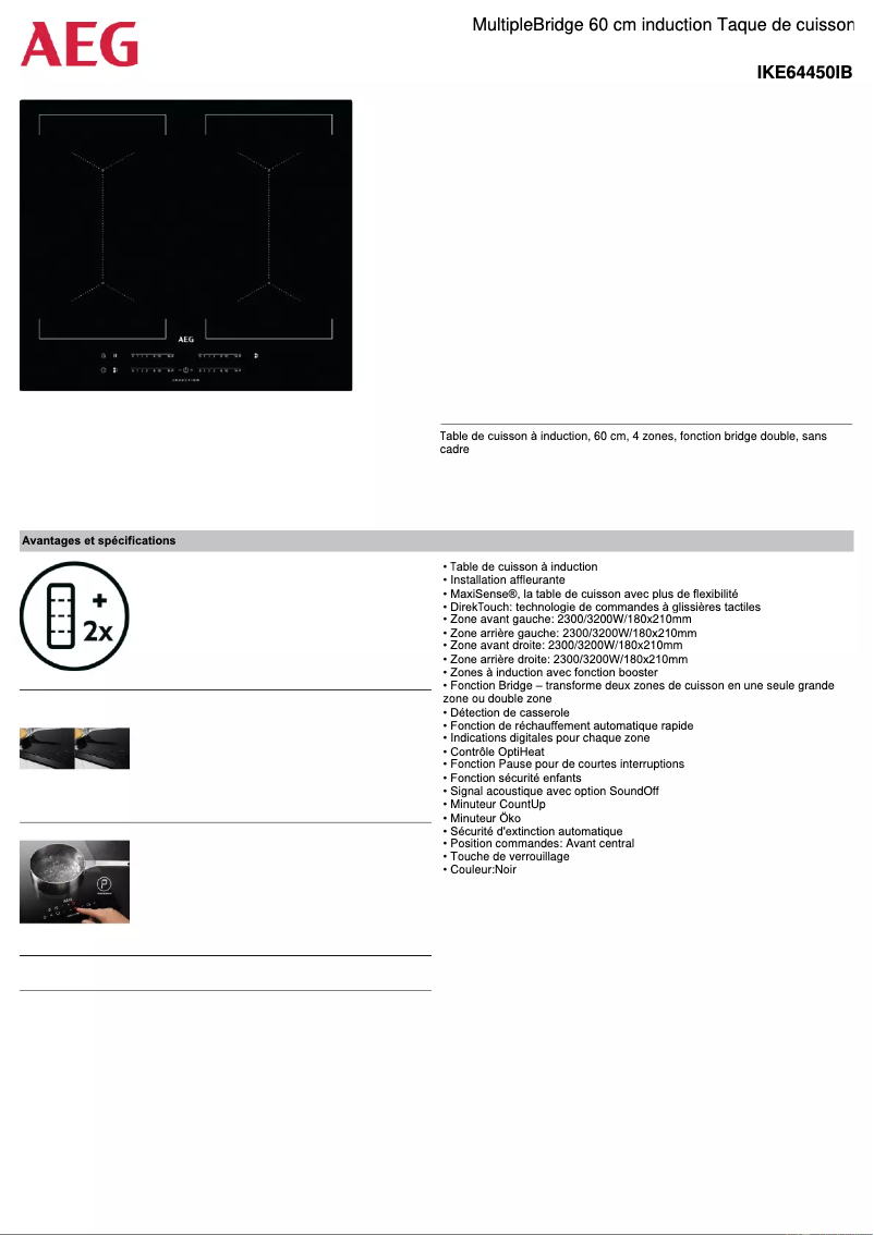 Page 1 de la notice Fiche technique AEG IKE64450IB