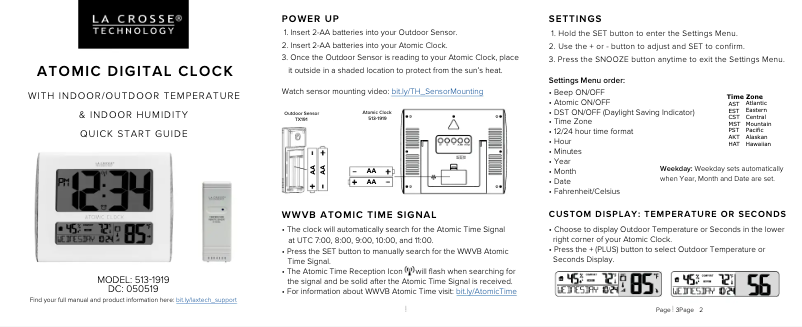 Página 1 del manual Guía de inicio rápido La Crosse Technology 513-1919