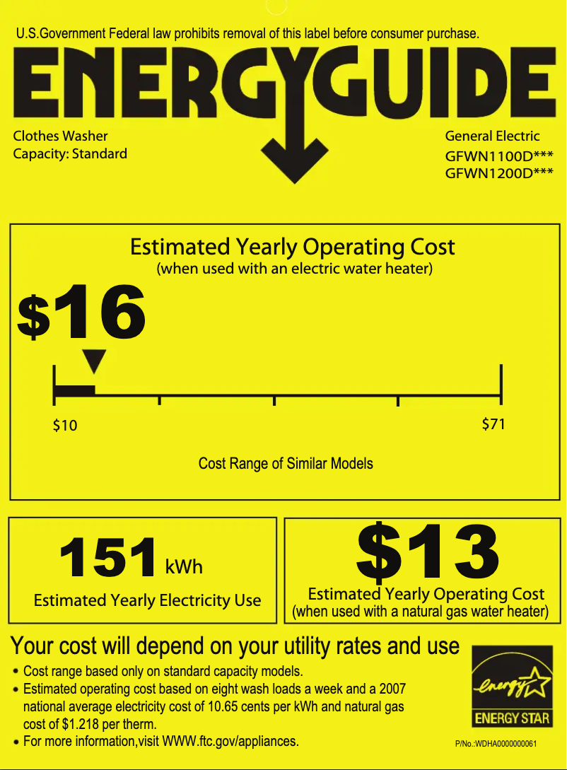 Página 1 del manual Etiqueta energética GE GFWN1100DWW