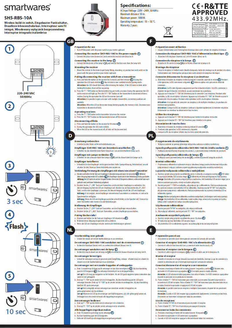 Page 1 de la notice Manuel utilisateur Smartwares SH5-RBS-10A