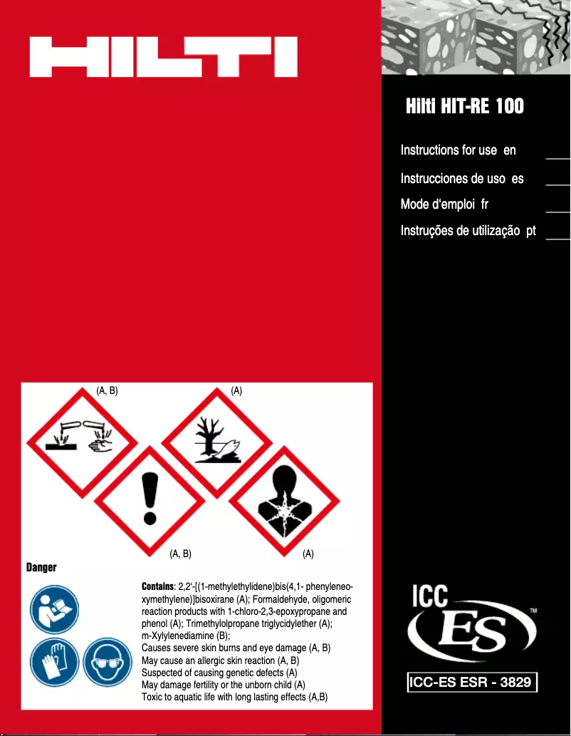 Page 1 de la notice Instructions / montage Hilti HIT-RE 100