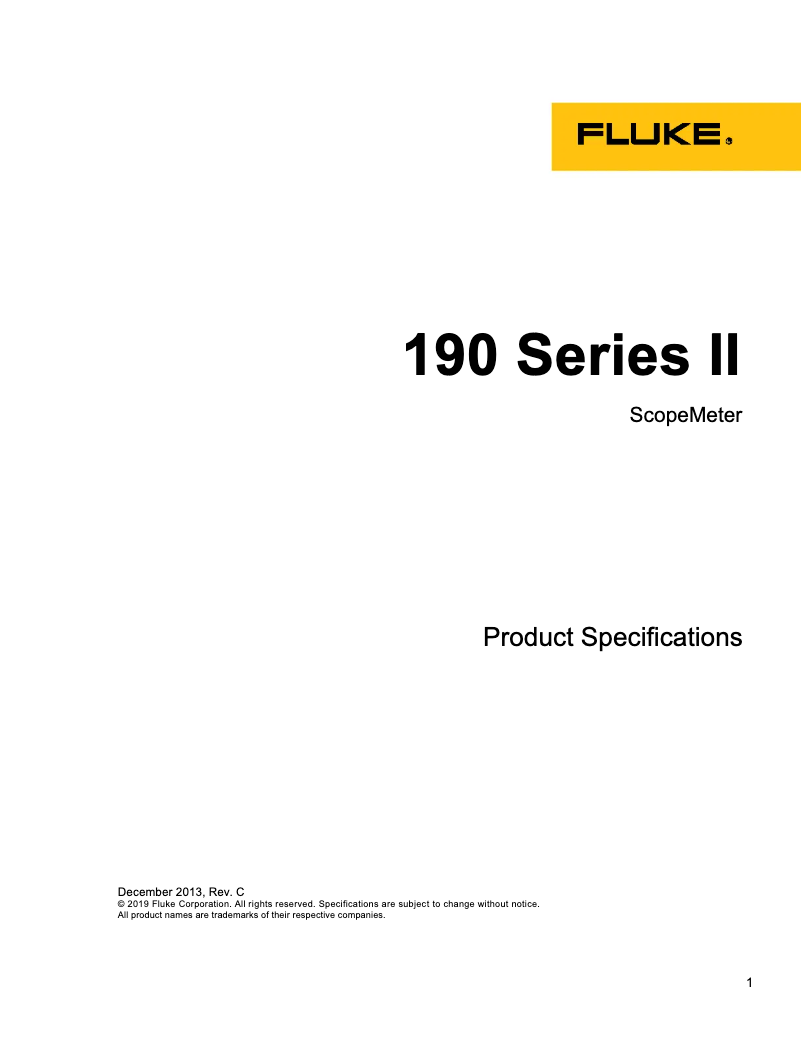 Page 1 de la notice Fiche technique Fluke ScopeMeter 190-062