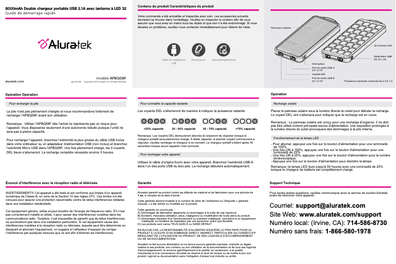 Page 1 de la notice Manuel utilisateur Aluratek APBQ08F