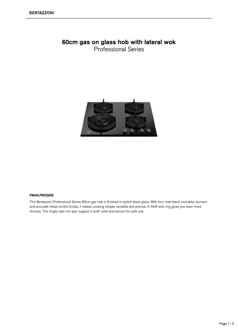 Page 1 de la notice Fiche technique Bertazzoni P604LPROGNE