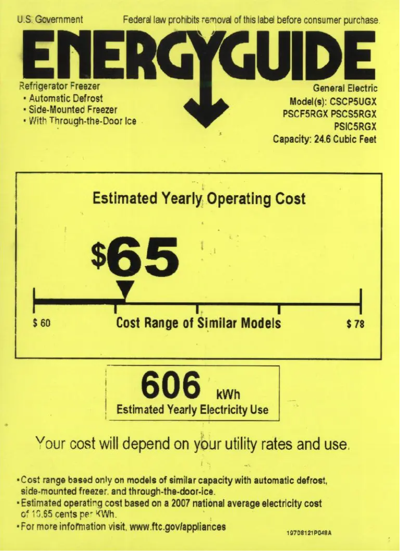 Page n°1 - Label énergétique GE CSCP5UGXSS