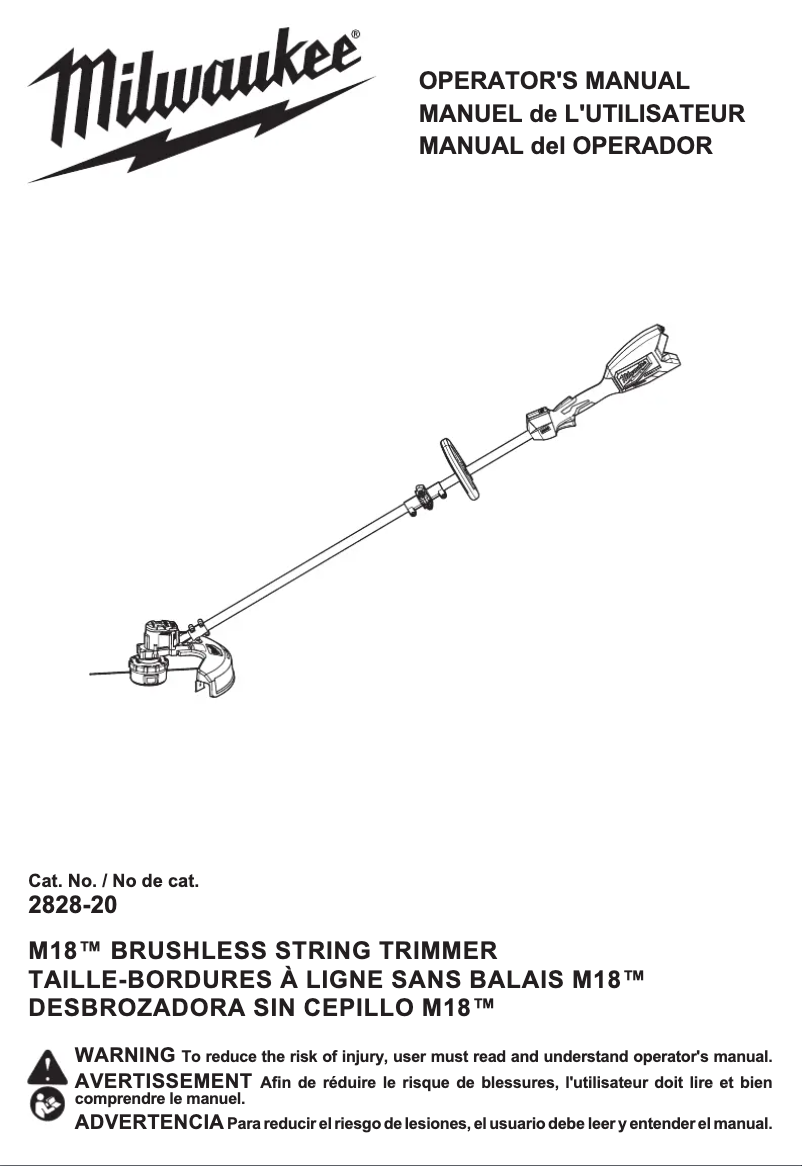 Page 1 de la notice Manuel utilisateur Milwaukee 2828-20