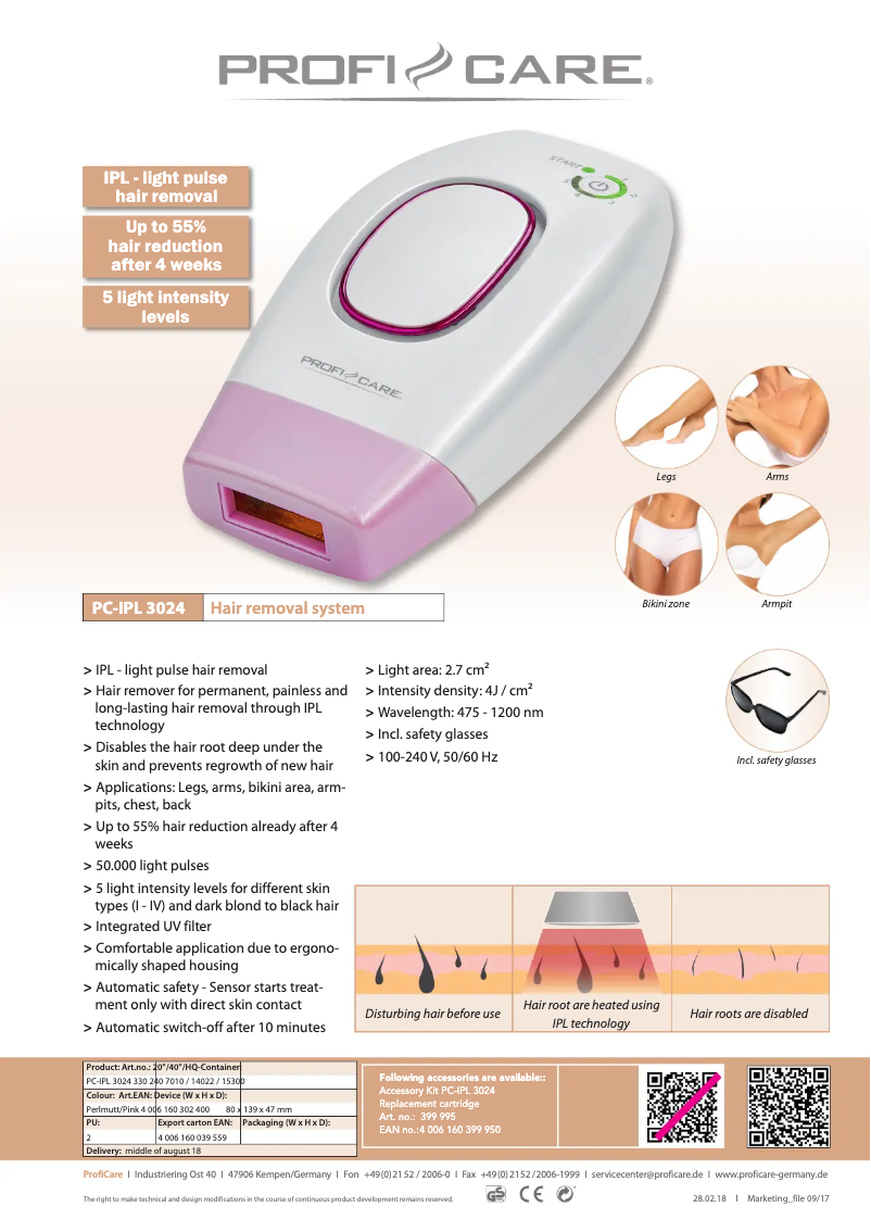 Page 1 de la notice Fiche technique ProfiCare PC-IPL 3024