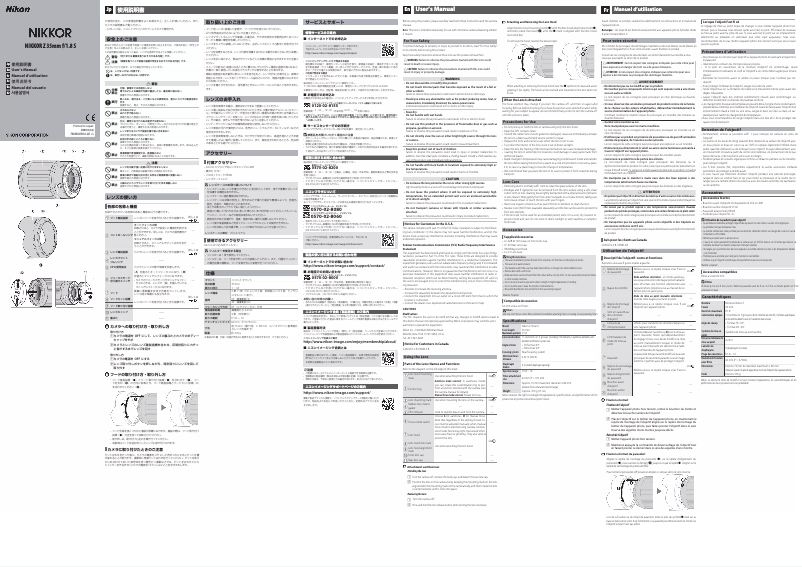 Page 1 de la notice Manuel utilisateur Nikon Nikkor Z 35mm f/1.8 S