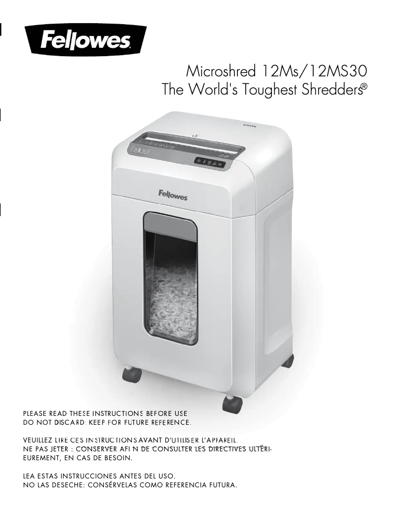 Page 1 de la notice Manuel utilisateur Fellowes Powershred 12MS30