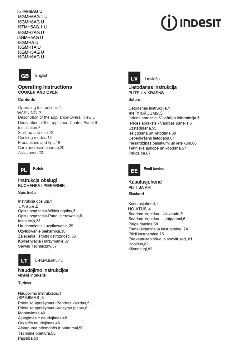 Página 1 del manual Manual de usuario Indesit I5GMH1A U