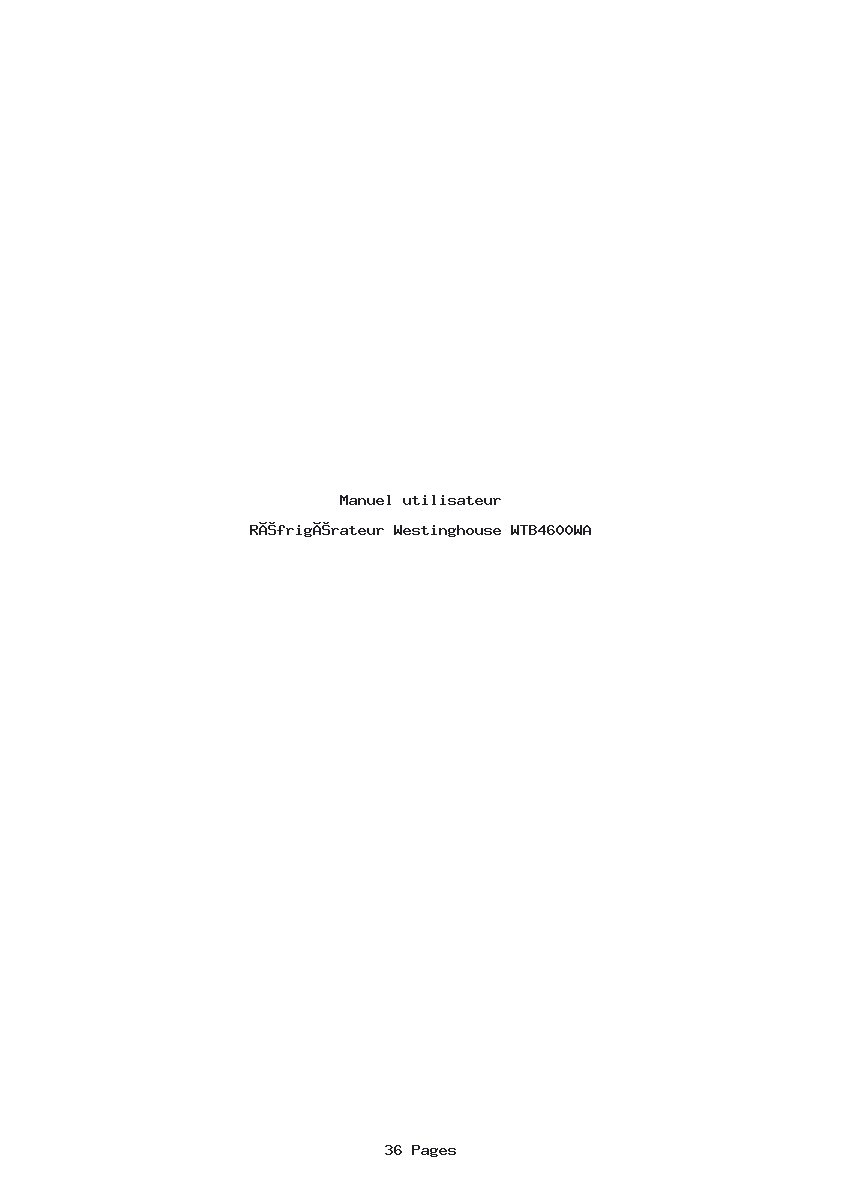 Page 1 de la notice Manuel utilisateur Westinghouse WTB4600WA