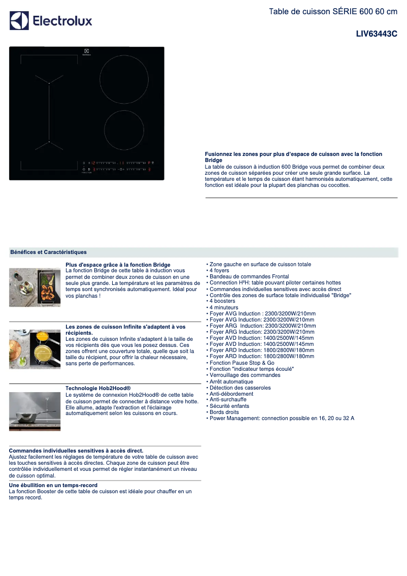 Page 1 de la notice Fiche technique Electrolux LIV63443C