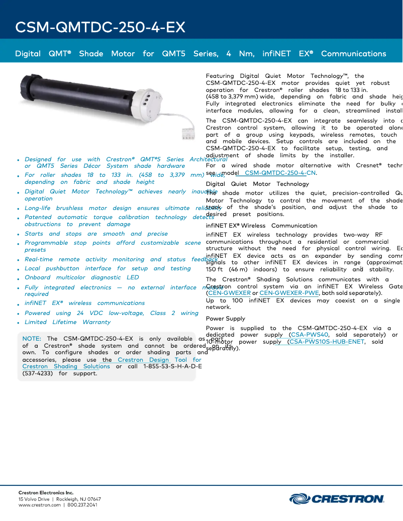 Page 1 de la notice Fiche technique Crestron CSM-QMTDC-250-4-EX