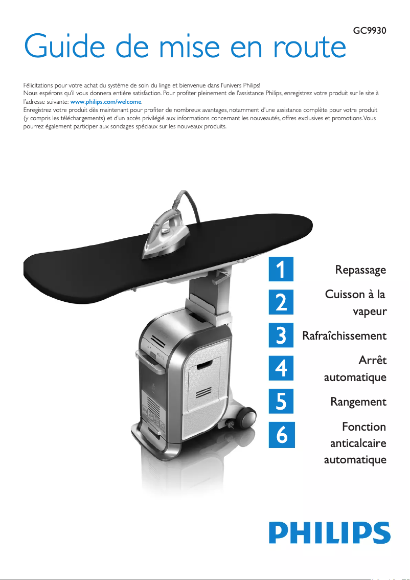 Página 1 del manual Guía de inicio rápido Philips WardrobeCare GC9930