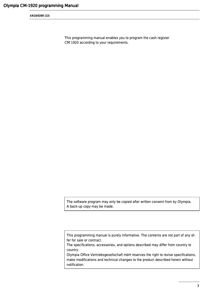 Page 1 de la notice Manuel utilisateur Olympia CM 1920